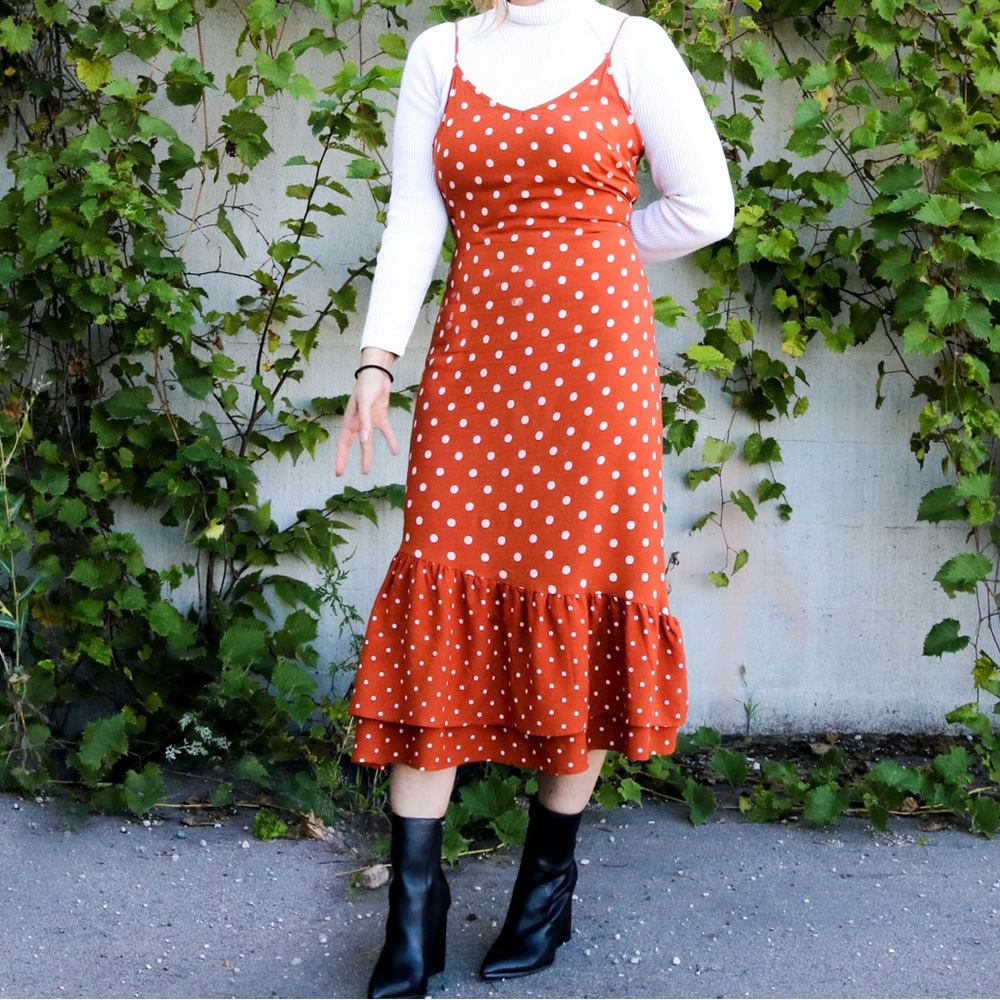 BP. Rust Polka Dot Midi Dress